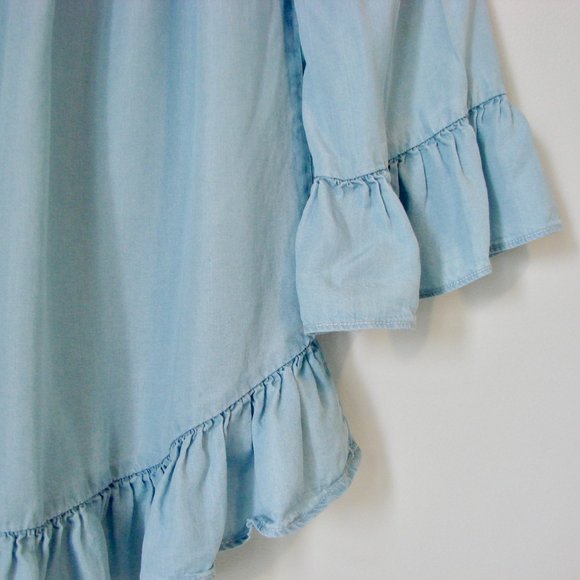 Light Blue Blouse Top Boho Peasant Festival Ruffle Off Shoulder Size Small - Picture 13 of 16